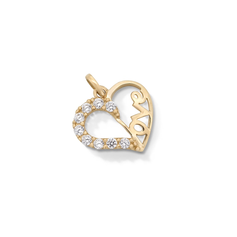 Main Image 3 of Cubic Zirconia &quot;LOVE&quot; Heart Necklace Charm in 10K Solid Gold