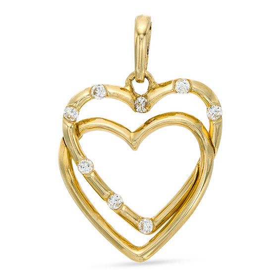 10k Yellow Gold Cubic Zirconia Double Heart 2024 Pendant Charm