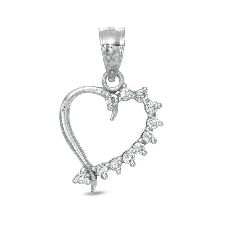 Cubic Zirconia Heart Necklace Charm in 10K White Gold | Banter