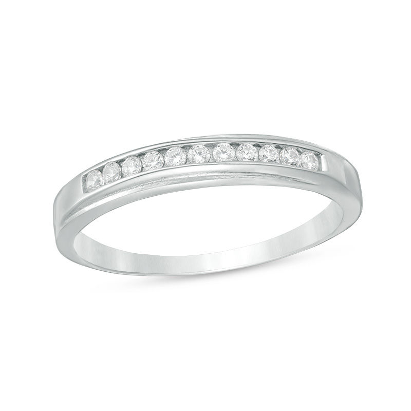 Main Image 1 of Cubic Zirconia Wedding Band in Sterling Silver - Size 9