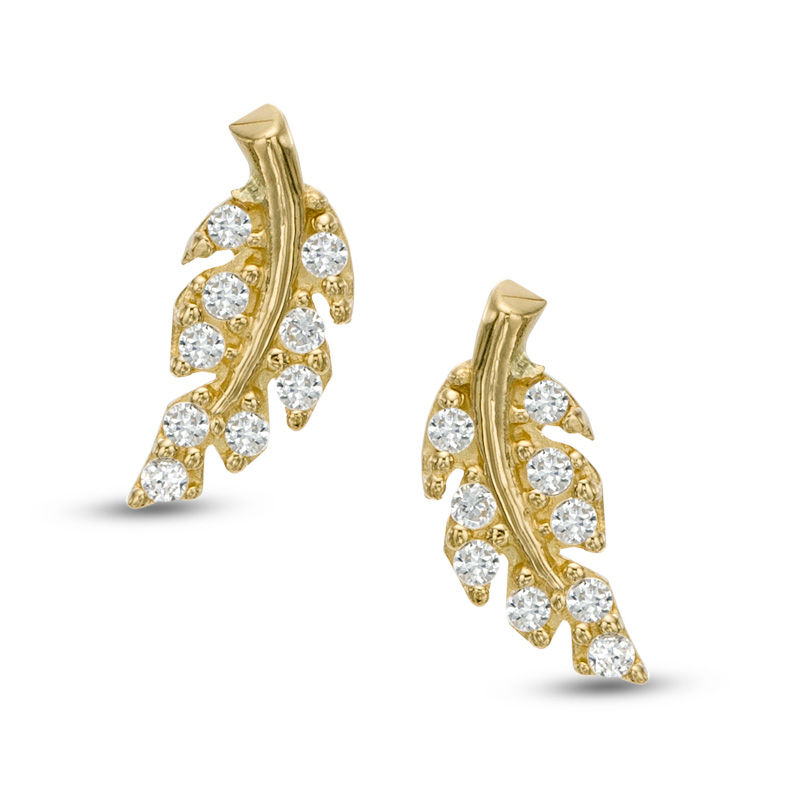 GOLD PLATED LEAF DESIGN WITH WHITE PERAL STUD EARRING – E2O Fashion