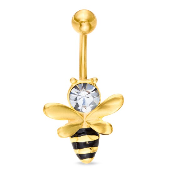 014 Gauge 6mm Crystal Bumble Bee Belly Button Ring in Stainless Steel with Yellow IP