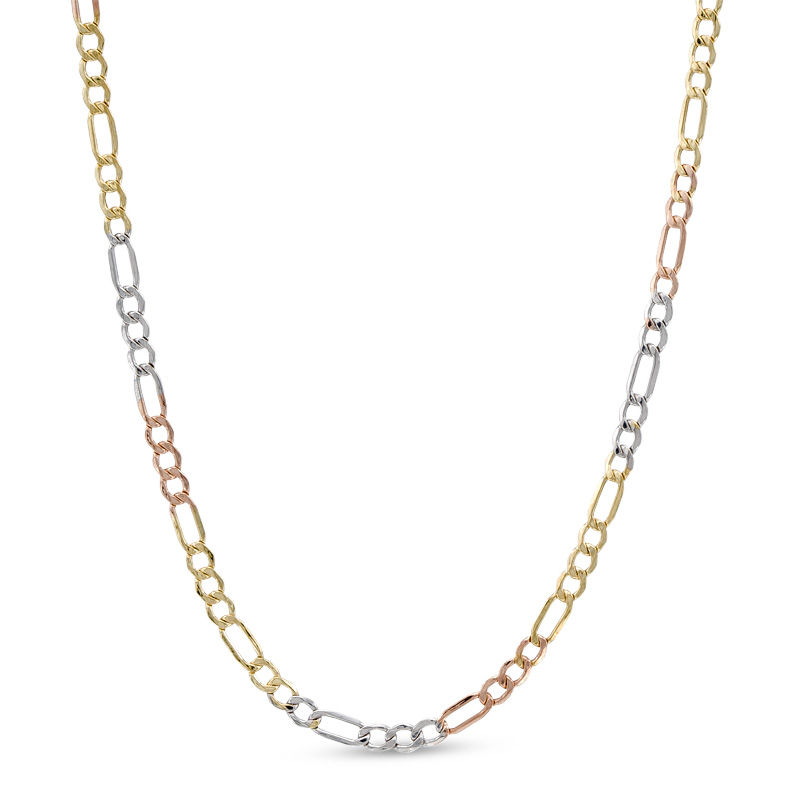 10K Hollow Tri-Tone Gold Figaro Chain - 18