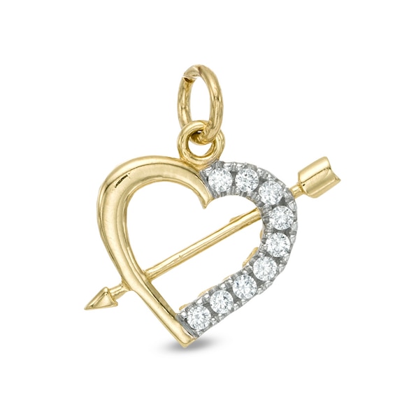Cubic Zirconia Heart and Arrow Necklace Charm in 10K Gold