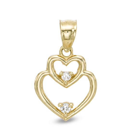 10k Yellow Gold Cubic Zirconia Double Heart 2024 Pendant Charm