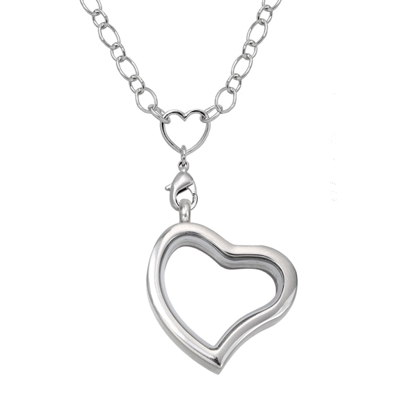 Floating Lockets Tilted Heart Pendant with Heart Catcher in Stainless Steel - 20"