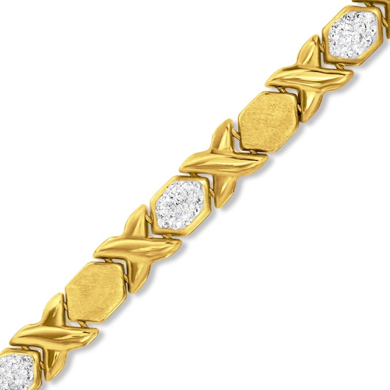 Crystal "X" and "O" Stampato Bracelet in 10K Gold Bonded Sterling Silver - 8"