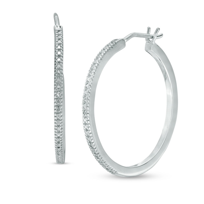 Main Image 1 of Diamond Accent Hoop Earrings in Sterling Silver