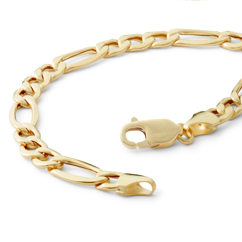 Main Image 5 of 10K Hollow Gold Figaro Chain Bracelet - 8&quot;