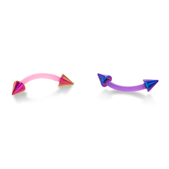 016 Gauge Spiked Curved Barbell Set in Pink and Purple Biopierce