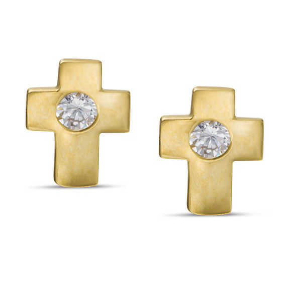 Child's Cubic Zirconia Cross Stud Earrings in 14K Gold