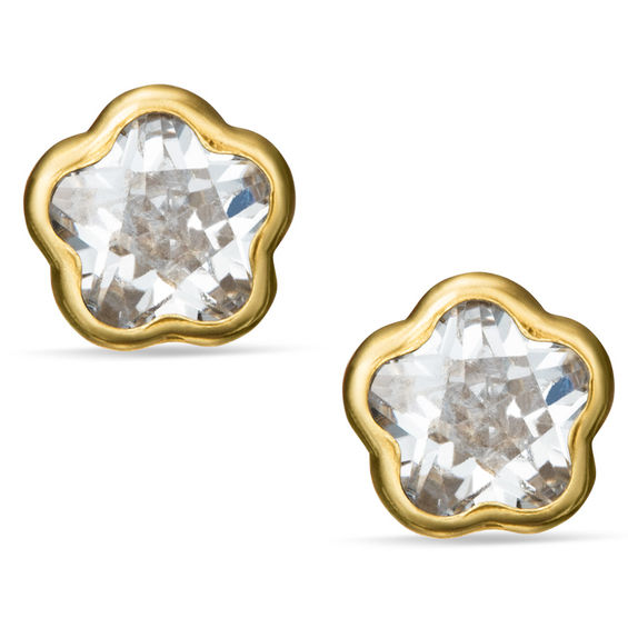 Child's Cubic Zirconia Flower Stud Earrings in 14K Gold