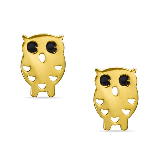 Child's Cubic Zirconia Owl Stud Earrings in 14K Gold