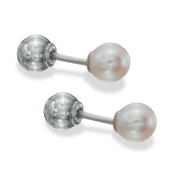 Child's Reversible 4mm Freshwater Cultured Pearl and Ball Stud Earrings in 14K White Gold