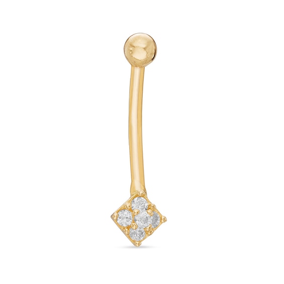 016 Gauge Quad Cubic Zirconia Curved Barbell in 10K Gold
