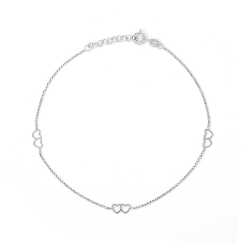 Main Image 2 of Made in Italy Double Heart Anklet in Sterling Silver - 10&quot;