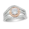 Thumbnail Image 0 of Cubic Zirconia Frame Three Piece Bridal Set in Sterling Silver and 14K Rose Gold Plate - Size 7