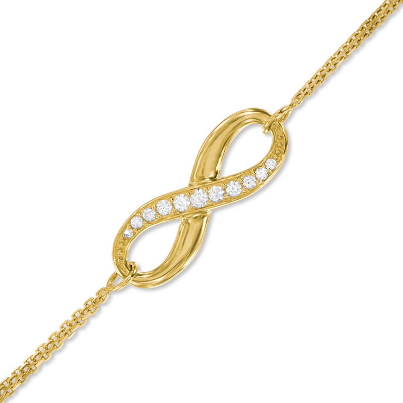 Cubic Zirconia Diamond-Cut Sideways Infinity Bracelet in 10K Gold 