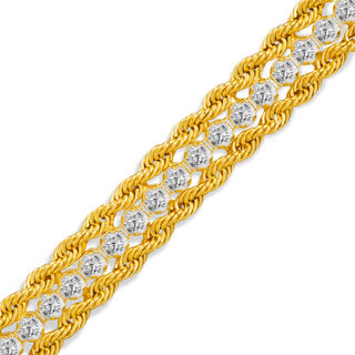 Real 14K Yellow Gold Double Row Rope Chain Bracelet 7 8 3.4mm for Women