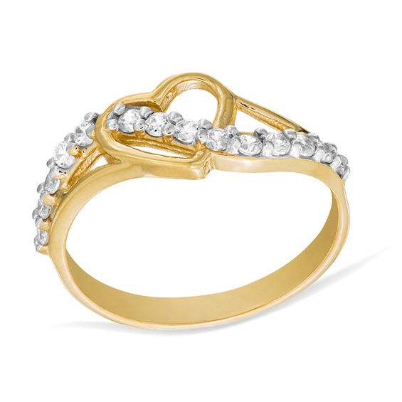 Heart and Wave Cubic Zirconia Ring in 10K Gold