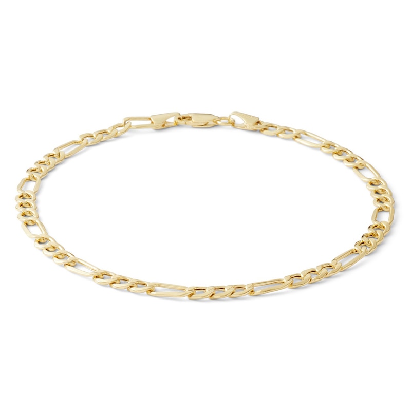 100 Gauge Beveled Figaro Chain Bracelet in 10K Hollow Gold - 9