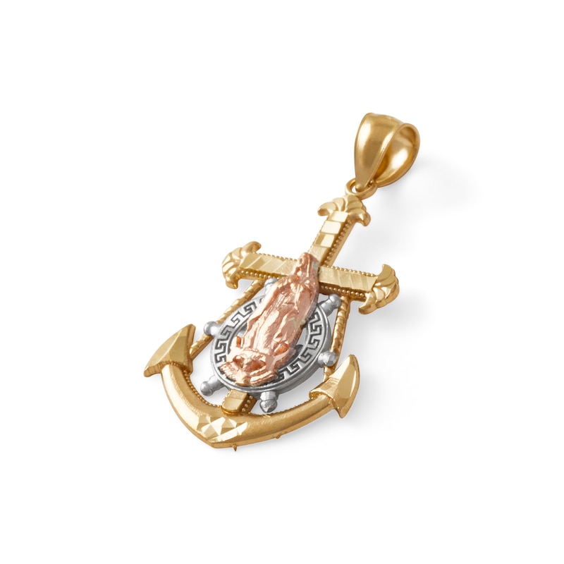 Small Anchor Crucifix Necklace Charm in 10K Tri-Tone Gold