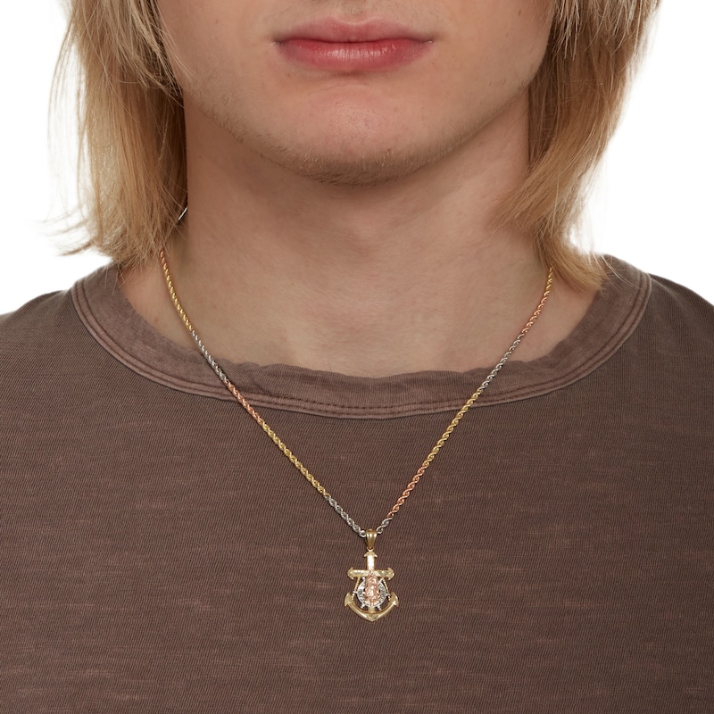 Small Anchor Crucifix Necklace Charm in 10K Tri-Tone Gold