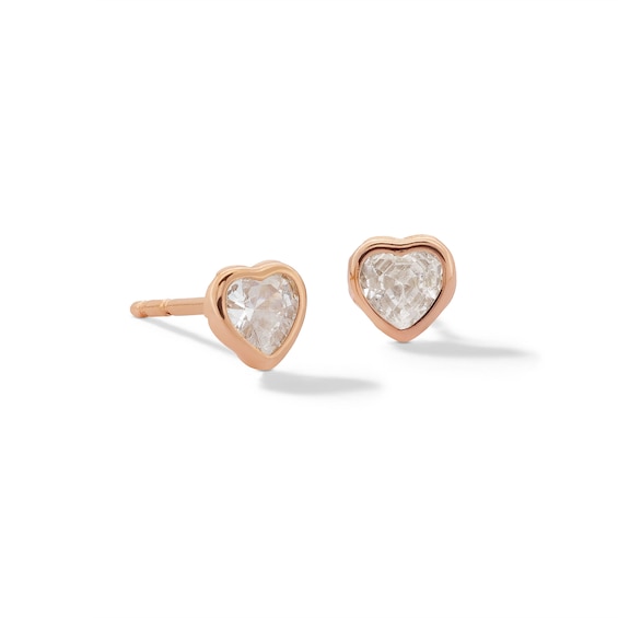 4mm Heart-Shaped Cubic Zirconia Solitaire Stud Earrings in 10K Rose Gold