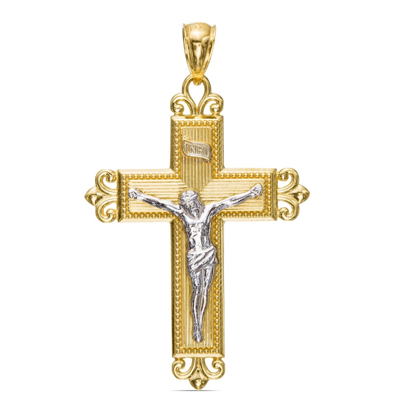 Large Crucifix Necklace Charm in 10K Two-Tone Gold