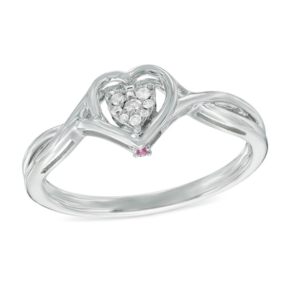 1/20 CT. T.W. Composite Diamond and Pink Sapphire Accent Heart Promise Ring in Sterling Silver - Size 7