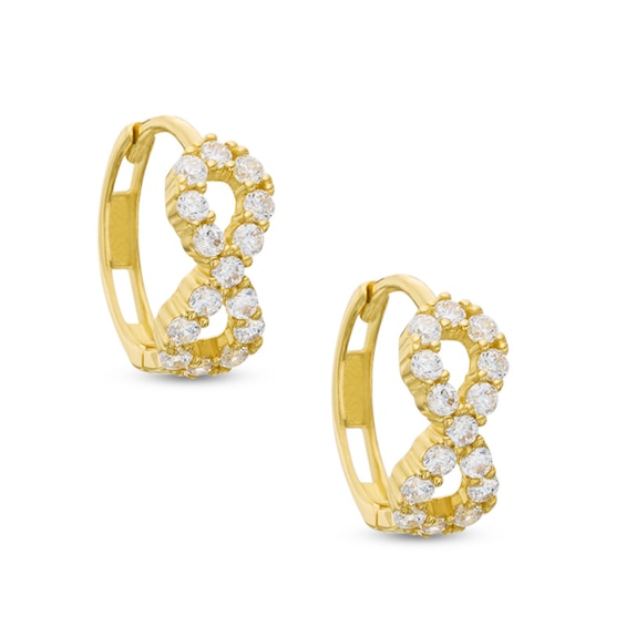 Cubic Zirconia Infinity Huggie Hoop Earrings in 10K Gold