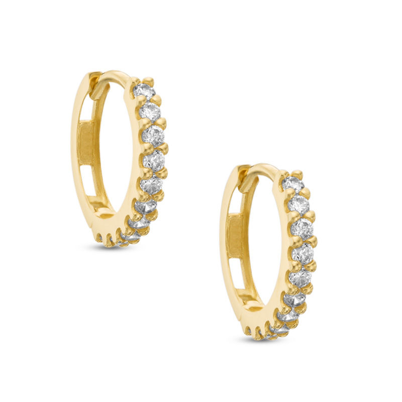 Cubic Zirconia Huggie Hoop Earrings in 10K Solid Gold