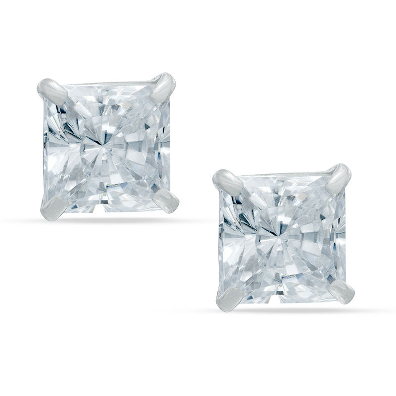 5.0mm Princess-Cut Cubic Zirconia Stud Earrings in 14K White Gold