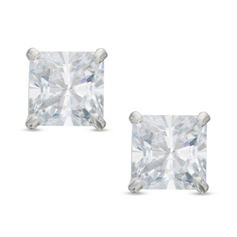 4mm Princess-Cut Cubic Zirconia Solitaire Stud Earrings in 14K