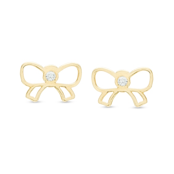 Child's Cubic Zirconia Bow Stud Earrings in 14K Gold