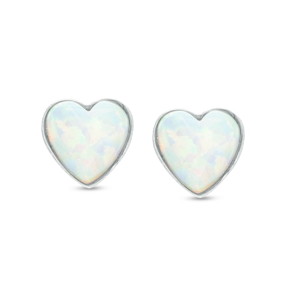 Child's Heart-Shaped Simulated Opal Stud Earrings in Sterling Silver