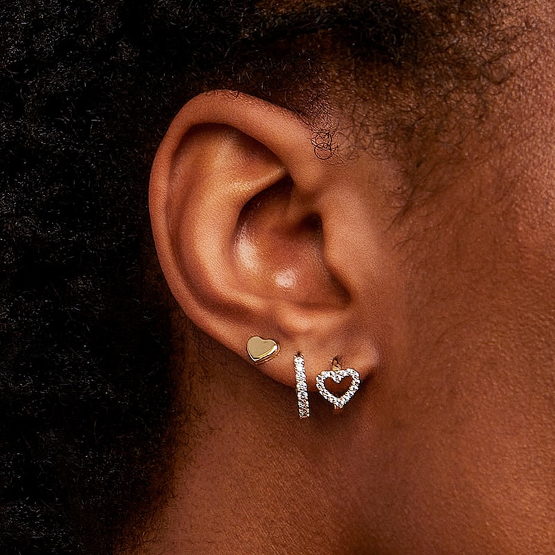 Main Image 4 of Heart Stud Earrings in 10K Hollow Gold