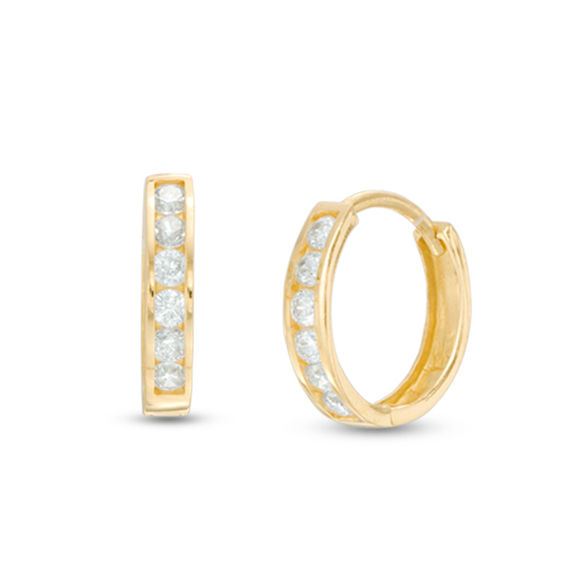 Cubic Zirconia Huggie Hoop Earrings in 14K Solid Gold