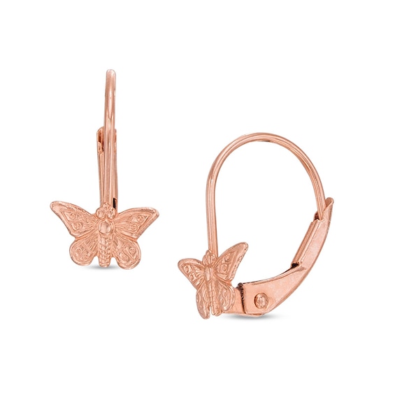 Child's Butterfly Drop Earrings in 14K Rose Gold