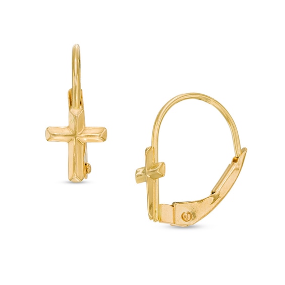 Child's Cross Drop Earrings in 14K Gold