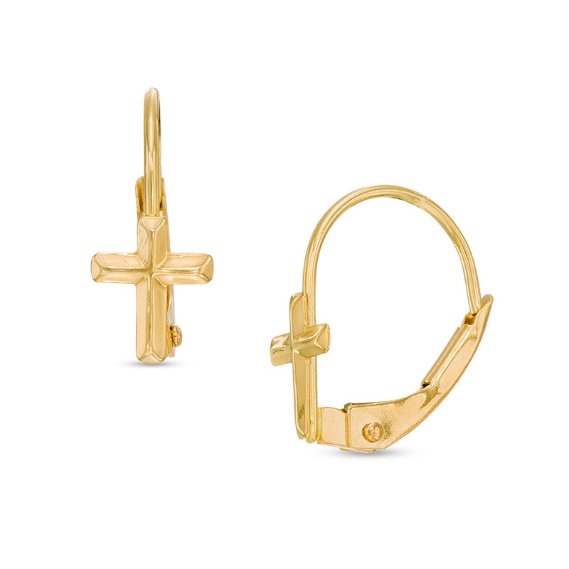 Main Image 1 of Child's Cross Drop Earrings in 14K Gold