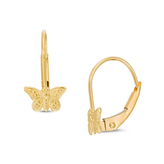 Child's Butterfly Drop Earrings in 14K Gold