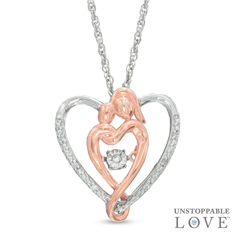 Main Image 1 of Diamond Accent Heart-Shaped Motherly Love Pendant in Sterling Silver and 14K Rose Gold Plate