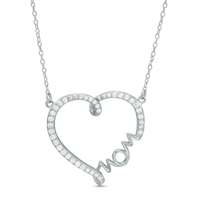 Main Image 1 of Cubic Zirconia &quot;mom&quot; Heart Necklace in Sterling Silver