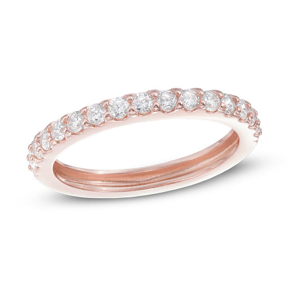 Cubic Zirconia Stackable Band in Sterling Silver with 18K Rose Gold Plate - Size 7