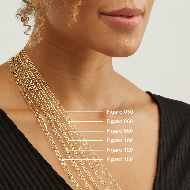 060 Gauge Diamond-Cut Figaro Chain Necklace in 10K Gold - 16"