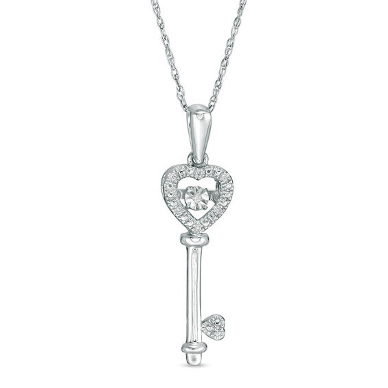 Diamond Accent Heart-Top Key Pendant in Sterling Silver