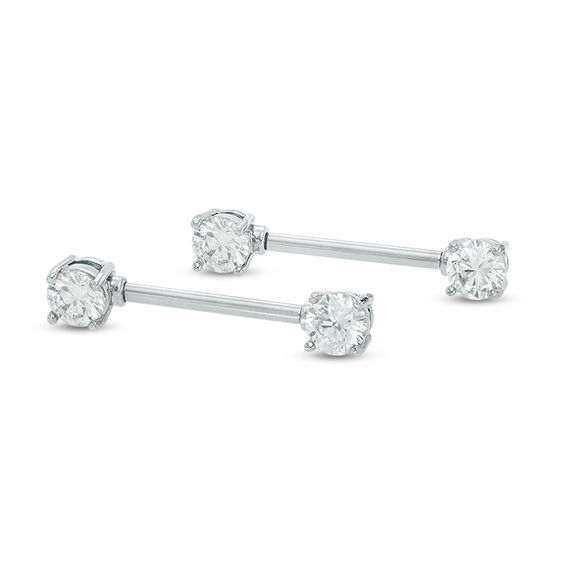 Solid Stainless Steel CZ 5mm Barbell Pair - 14G