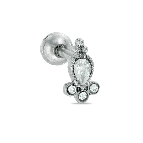 018 Gauge Pear-Shaped and Round Cubic Zirconia Cartilage Barbell in Stainless Steel