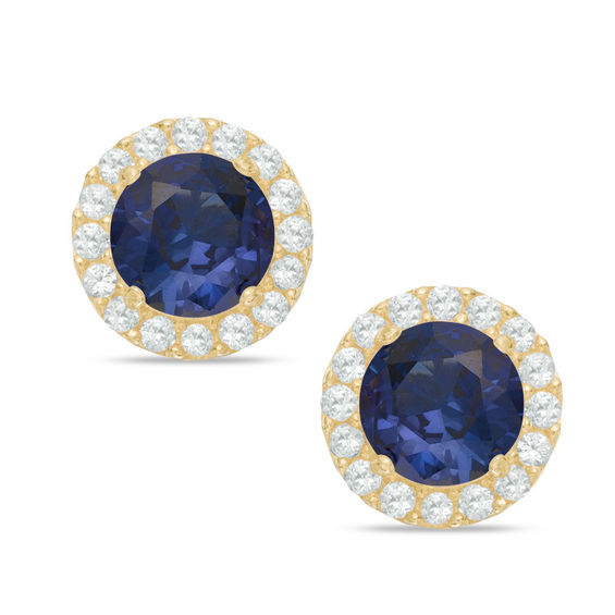 10K Solid Gold Lab-Created Blue Spinel and White Sapphire Frame Studs